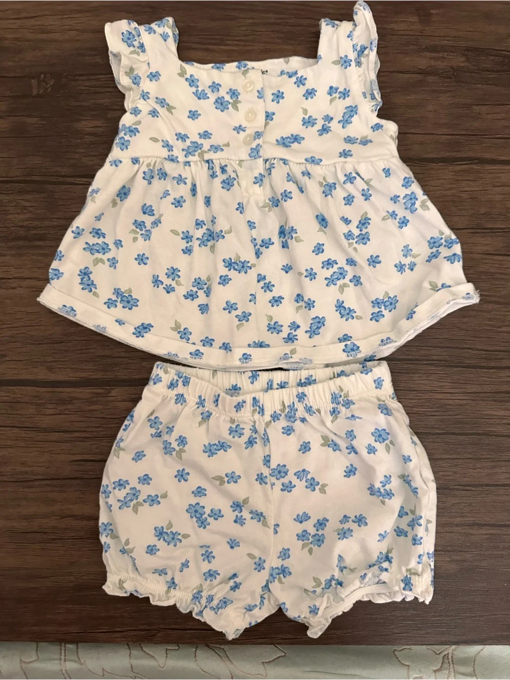 Carter's White Short Set with Blue Floral Print